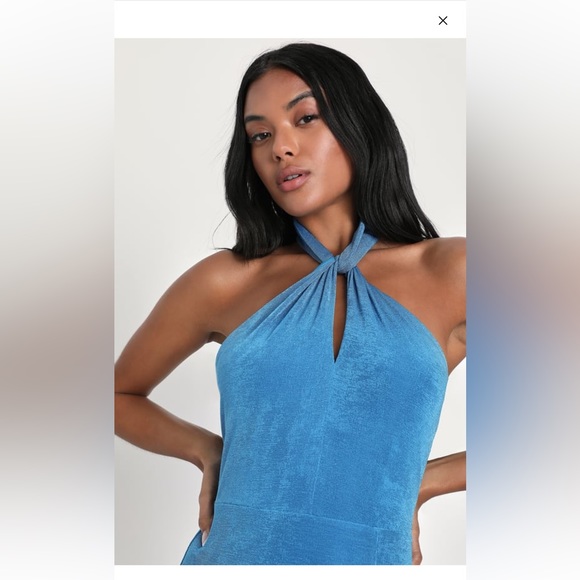 Stunning Attitude Blue Keyhole Halter Neck Maxi Dress by Lulu - Picture 3 of 4
